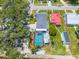 Aerial view showcases the home's backyard oasis, featuring a screened-in pool at 435 Pennsylvania Ave, St Cloud, FL 34769