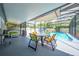 Enclosed pool area featuring colorful chairs and shade covering at 435 Pennsylvania Ave, St Cloud, FL 34769