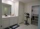 Well-lit bathroom featuring double sinks and a doorway leading to walk-in closet at 537 S Andrea Cir, Haines City, FL 33844