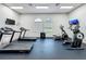 Modern gym with treadmills, elliptical machines, television, and natural light at 805 Suffolk Pl, Davenport, FL 33896