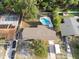 Aerial view of a home with a backyard pool, showcasing lush greenery and mature trees at 807 E Airport Blvd, Sanford, FL 32773