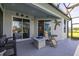 Covered outdoor patio with a fire table and comfortable seating, perfect for entertaining or relaxing at 1760 Boat Launch Rd, Kissimmee, FL 34746