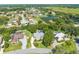 Aerial view of a charming home in a tranquil neighborhood, surrounded by lush greenery and a nearby pond at 2376 Nightingale Ln, Kissimmee, FL 34746