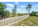Fenced-in backyard with green lawn, mature trees, and views of the surrounding neighborhood at 2416 White Poppy Dr, Kissimmee, FL 34747