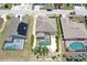 Aerial view of the backyard featuring a screened-in pool, patio area, and well-manicured landscaping at 315 Wildflower Rd, Davenport, FL 33837