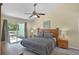 Bedroom featuring a bed, ceiling fan, sliding glass doors to deck at 3151 Britannia Blvd # C, Kissimmee, FL 34747