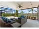 Relaxing screened patio with comfortable seating, ideal for enjoying the outdoors and scenic views of the lake at 3698 Cortland Dr, Davenport, FL 33837