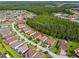 Aerial view of a single-Gathering home nestled amongst mature trees and lush landscaping within a desirable neighborhood at 582 San Joaquin Rd, Poinciana, FL 34759