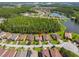 Beautiful aerial view of single-Gathering homes with lush landscaping, near a serene lake and wooded area at 582 San Joaquin Rd, Poinciana, FL 34759