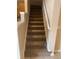 Carpeted stairs with a white handrail, providing a safe and stylish transition between floors at 13620 Cepheus Dr, Orlando, FL 32828