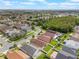 Aerial view of a subdivision with manicured lawns and palm tree lined streets, under a blue sky at 2912 Lazlo Ln, Orlando, FL 32837