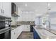 Modern kitchen featuring stainless steel appliances, white cabinets, and large kitchen island at 3427 Harborside Ct, Kissimmee, FL 34746