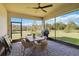 Relaxing screened-in patio featuring comfortable seating and scenic backyard views, perfect for outdoor dining at 3224 Oxbow Ct, Harmony, FL 34773