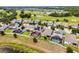 Aerial shot featuring homes with pools, solar panels, well-kept lawns, and a golf course in the distance at 3420 Middlebrook Pl, Harmony, FL 34773