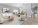 Staged living room featuring a stylish sofa, chairs, and a dining table setup at 3424 Middlebrook Pl, Harmony, FL 34773