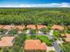 Aerial view of the homes in a well-maintained neighborhood with manicured lawns and lush landscaping at 572 Sienna Dr, Poinciana, FL 34759