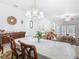 Bright dining room features an ornate chandelier, dining set, and natural light for an elegant ambiance at 572 Sienna Dr, Poinciana, FL 34759