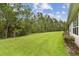 Lush backyard with green grass, manicured landscaping, and serene views of the surrounding trees at 726 Irvine Ranch Rd, Kissimmee, FL 34759