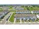 An aerial view of a residential neighborhood features modern townhomes with garages at 955 Grandin St, Davenport, FL 33837