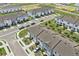 Aerial shot showcases modern townhomes with well-maintained landscaping and ample parking at 955 Grandin St, Davenport, FL 33837