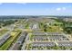 A wide aerial view showing a planned community with manicured lawns and coordinated townhome exteriors under a blue sky at 955 Grandin St, Davenport, FL 33837