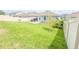 Large backyard provides ample space with green grass, a patio area, garden beds, and a fenced perimeter at 1021 Golden Dawn Loop, Minneola, FL 34715