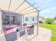 Outdoor patio features a seating area with a pergola, a screened-in porch, and well-maintained landscaping at 1021 Golden Dawn Loop, Minneola, FL 34715
