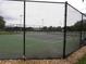 View of community tennis court surrounded by black fence and landscaping at 3074 Bay Laurel N Cir, Kissimmee, FL 34744
