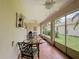 Cozy screened patio offers a comfortable space with seating, ideal for relaxation and outdoor dining at 3428 Village Green Ct, St Cloud, FL 34772