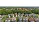 Aerial view of a residential neighborhood with well-maintained homes, mature trees, and a pond in the distance at 4697 Golden Beach Ct, Kissimmee, FL 34746