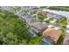 Aerial view of neighborhood homes with screened-in pools surrounded by lush greenery at 4697 Golden Beach Ct, Kissimmee, FL 34746