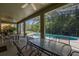 A serene screened-in pool area with a spacious covered patio, perfect for outdoor dining and relaxation at 4697 Golden Beach Ct, Kissimmee, FL 34746