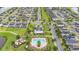 Aerial view showcases a community pool, amenity center, and neighborhood nestled in a lush green environment at 4952 Creekside Park Ave, Orlando, FL 32811