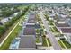 Aerial view showcases a community with numerous homes, well-maintained streets, and backyard pools at 824 Bloomingdale Dr, Davenport, FL 33897