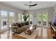 Bright living room with hardwood floors, many windows and doors with access to balconies at 920 Spring Park St # 301, Celebration, FL 34747