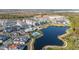 Drone shot of community by the lake with pool and community center at 2108 Celebration Blvd, Celebration, FL 34747