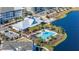 Overhead view of luxurious community pool, lakeside with lounging areas at 2108 Celebration Blvd, Celebration, FL 34747