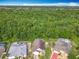 Aerial view showcases houses with screened-in pools and lush green trees from above at 341 Whittier St, Davenport, FL 33896
