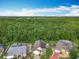 Aerial view showcases houses with screened-in pools and lush green trees from above at 341 Whittier St, Davenport, FL 33896