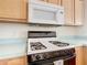 A view of the stove and microwave, showing tile backsplash and adjacent light countertop at 341 Whittier St, Davenport, FL 33896