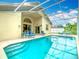 Gorgeous private pool with shaded seating, lounge chairs, and screened enclosure at 341 Whittier St, Davenport, FL 33896