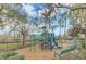 Community playground with colorful equipment, benches, and mature trees at 3859 Spirited Cir, St Cloud, FL 34772
