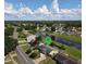 An aerial view of the home and its neighborhood with a canal in the back at 624 Royal Palm Dr, Kissimmee, FL 34743