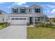 Charming two-story home featuring gray siding, stone accents, an attached two-car garage and a well-manicured front lawn at 640 Summit River Dr, Apopka, FL 32712
