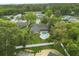 Aerial view of a home with a backyard pool, surrounded by lush greenery in a suburban neighborhood at 736 Forest Glen Ct, Maitland, FL 32751