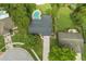 Aerial view of a home with a spacious backyard featuring a sparkling pool, mature trees, and lush landscaping at 736 Forest Glen Ct, Maitland, FL 32751