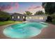 Backyard with a large in-ground pool surrounded by a concrete deck, a screened-in lanai, and lush green grass at 736 Forest Glen Ct, Maitland, FL 32751