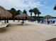 Sandy beach featuring shaded lounge chairs and palm trees, offering a relaxing lakeside experience at 1106 Gran Bahama Blvd # 1106, Davenport, FL 33897