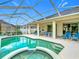 Screened-in pool and spa with ample patio space, offering a luxurious outdoor living experience at 116 Westport Ln, Davenport, FL 33896