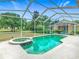 Relaxing screened-in pool and spa with scenic views of the surrounding green landscape at 116 Westport Ln, Davenport, FL 33896